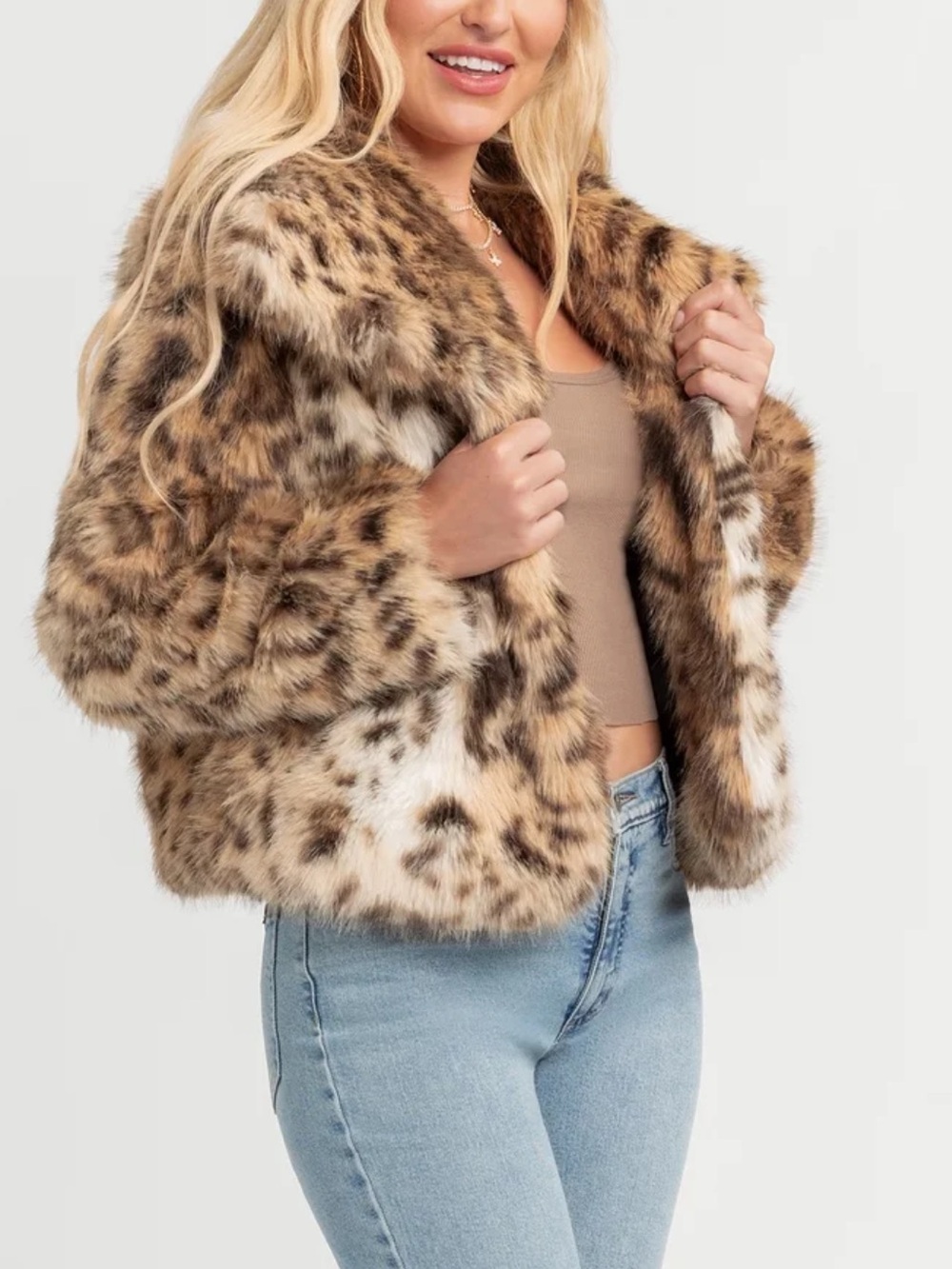 NWT Jessica Simpson Faux Leopard Fur Jacket Small Soft Going Out Classy Classic